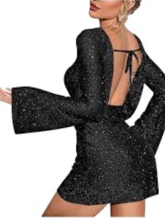 Dresses & Skirts - New! Black Sparkly Sequin Backless Tie Mini Long Sleeve mini dress